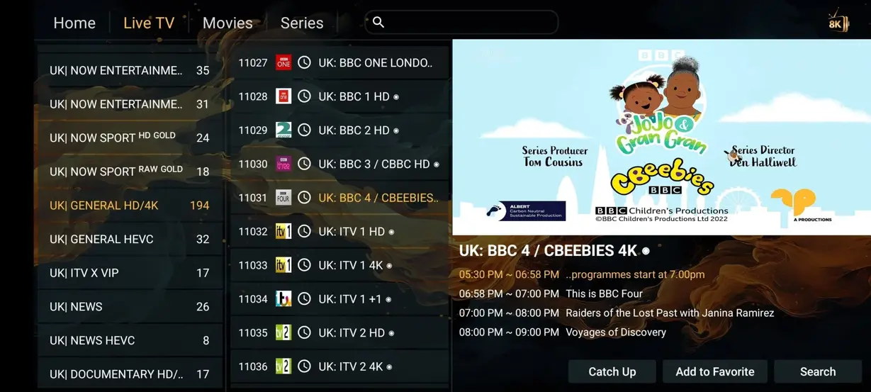 Voorbeeld van de IPTV Climb gebruikersomgeving 6 in de eerste reeks