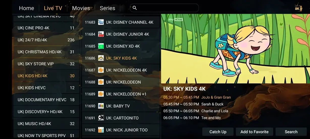 Voorbeeld van de IPTV Climb gebruikersomgeving 8 in de eerste reeks