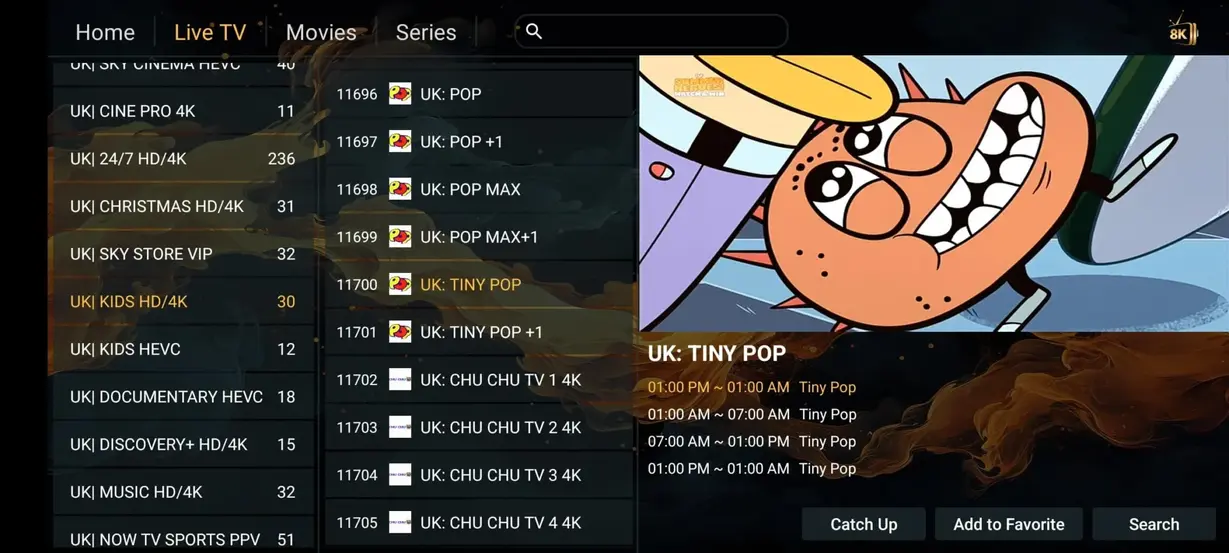 Voorbeeld van de IPTV Climb gebruikersomgeving 9 in de eerste reeks